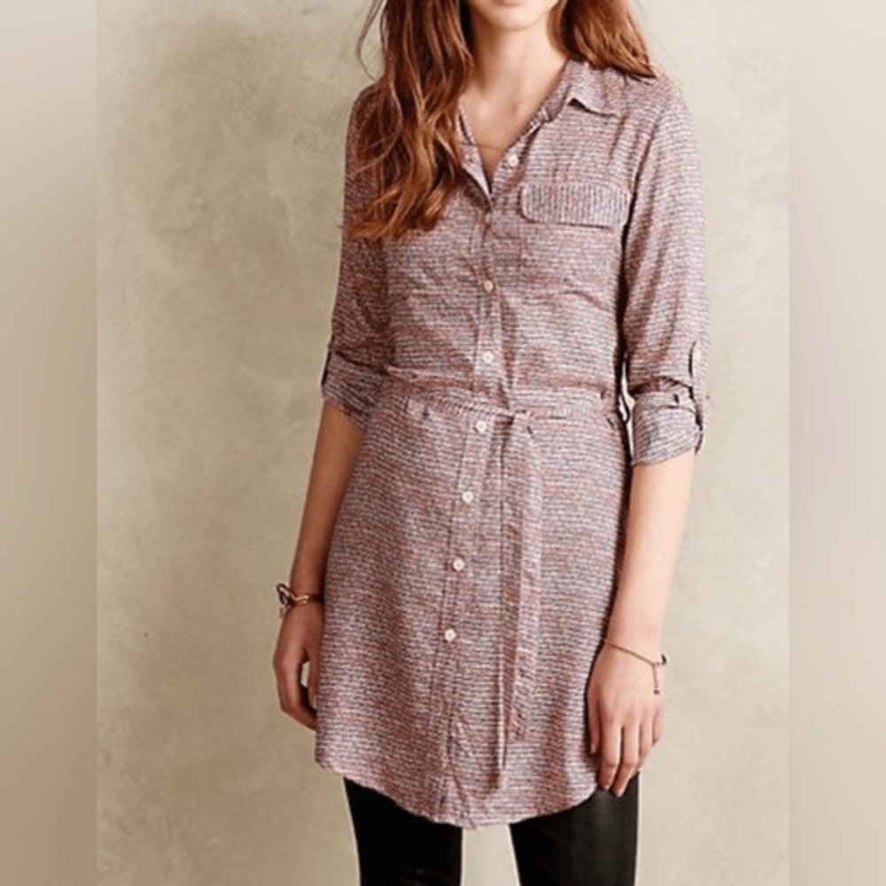 1 Tylho Anthro Dress Women's Small Red & Navy Striped Front Button Down Shirt